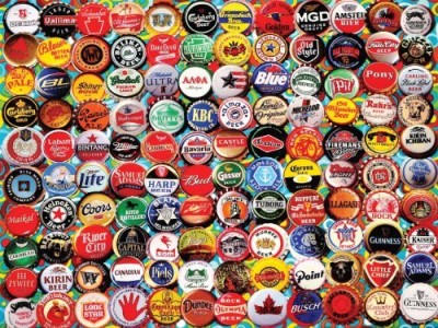 PUZZLE/BEER BOTTLE CAPS COLLAGE