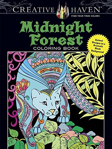 Lindsey Boylan/Creative Haven Midnight Forest Coloring Book@Animal Designs on a Dramatic Black Background