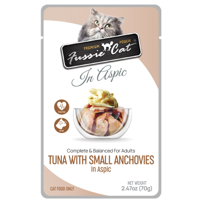 Fussie Cat Tuna with Small Anchovies in Aspic Cat Food Pouch