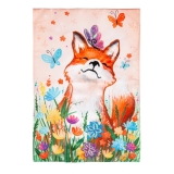 Evergreen Fox and Wildflowers Linen Garden Flag