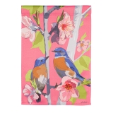 Evergreen Birdies on Cherry Blossoms Suede Garden Flag