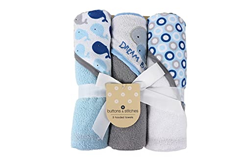 Cudlie Buttons & Stitches Whale 3pk Hooded Towels-