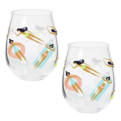 X&O POOL TIME DOUBLE STEMLESS WINE GLASSES 2PK-