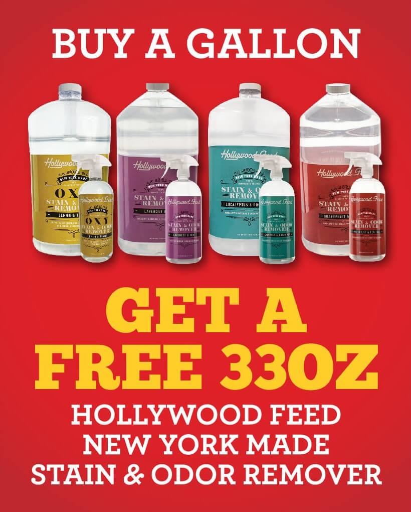 Happy Holidays - Buy a Gallon, Get a Free 33 oz of Hollywood Feed New York Made Stain and Odor Remover