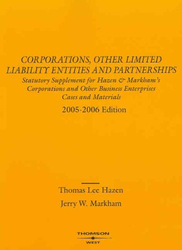 Thomas Lee Hazen Statutory Supplement To Corporations And Other Bus 