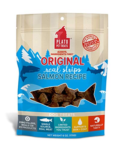 Plato Pet Treats Real Strips Salmon Meat Bar Dog Treats