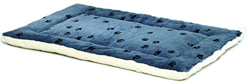 MidWest Quiet Time Fleece Blue Paw Print Reversible Pet Bed & Crate Mat