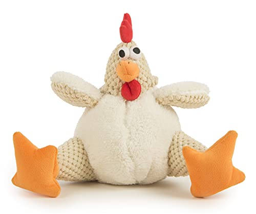 goDog Checkers Fat Rooster Chew Guard Squeaky Plush Dog Toy