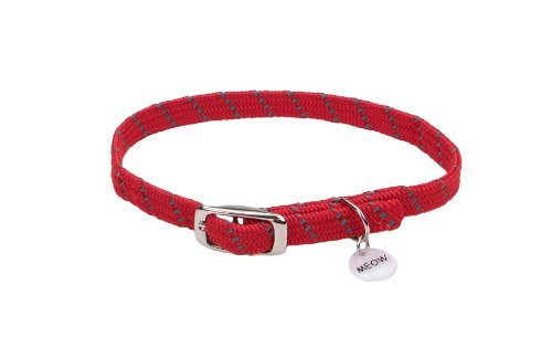 ElastaCat Reflective Safety Stretch Collar with Reflective Charm-Red