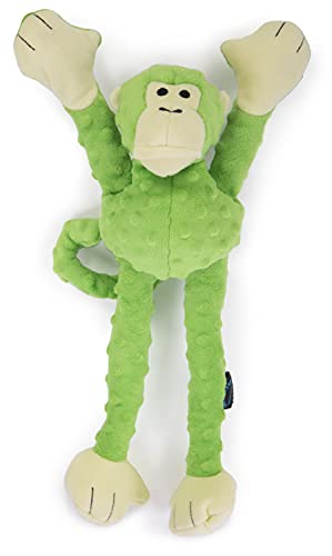 goDog Crazy Tugs Mr. Monkey Chew Guard Squeaky Plush Dog Toy-Lime Green