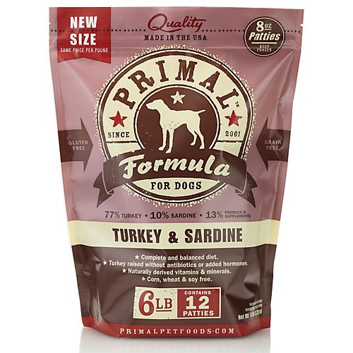 Primal Frozen Dog Food - Patties - Turkey & Sardine