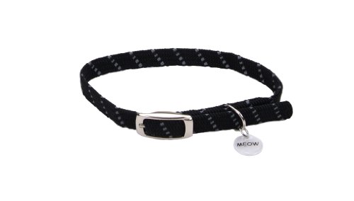ElastaCat Reflective Safety Stretch Collar with Reflective Charm-Black