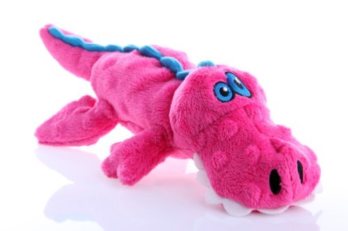 goDog Gator Chew Guard Squeaky Plush Dog Toy-Pink