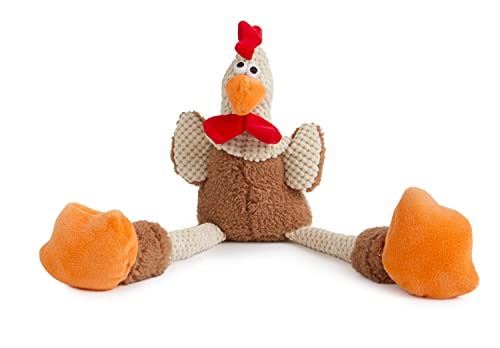 goDog Checkers Skinny Rooster Chew Guard Squeaky Plush Dog Toy