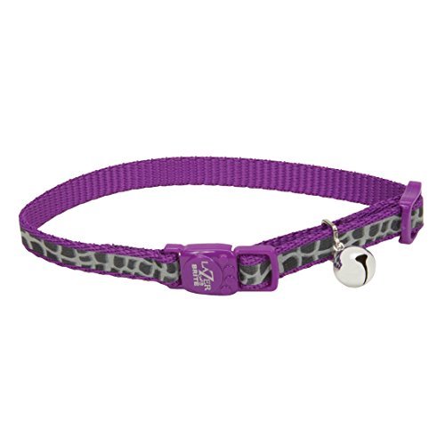 Lazer Brite Reflective Adjustable Breakaway Cat Collar-Purple Animal Print