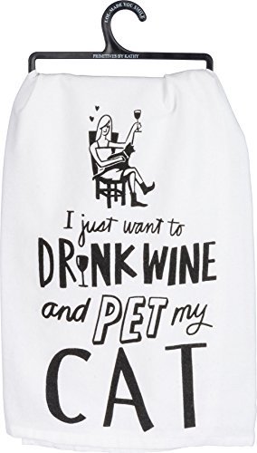 Primitives by Kathy Dish Towel - Drink Wine, Pet My Cat