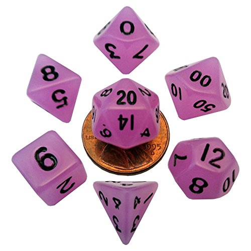 Dice Set Mini/Glow Purple With Black Numbers@Mini 7ct Polyhedral Dice Set