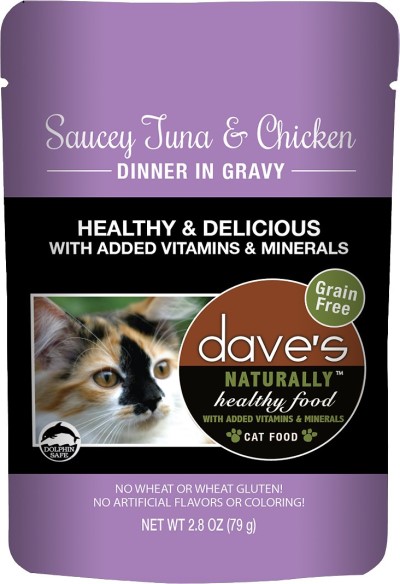 Dave's Pet Food Saucey Tuna & Chicken Dinner in Gravy Grain-Free Wet Cat Food, 2.8-oz