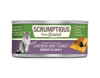 Scrumptious From Scratch Chicken and Turkey Dinner in Gravy for Cats
