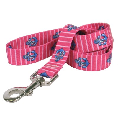 Yellow Dog - Anchors on Pink Stripes Leash
