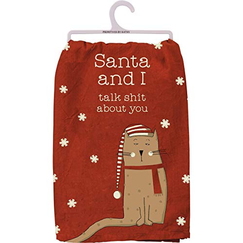 Primitives by Kathy Kitchen Towel - Santa & Cat Talk about You