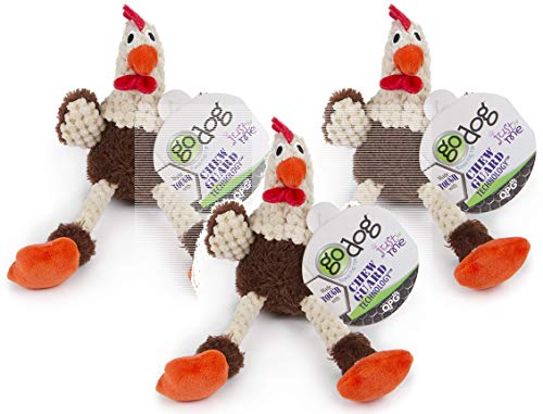goDog Checkers Skinny Rooster Chew Guard Squeaky Plush Dog Toy
