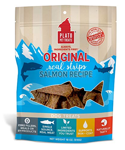 Plato Pet Treats Real Strips Salmon Meat Bar Dog Treats