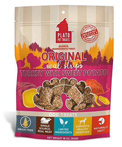 Plato Pet Treats Real Strips Turkey with Sweet Potato Meat Bar Dog Treats