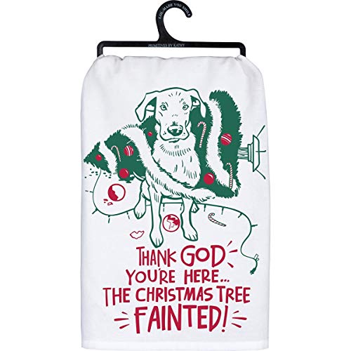 Primitives by Kathy Dish Towel - Thank God You're Here the Christmas Tree Fainted