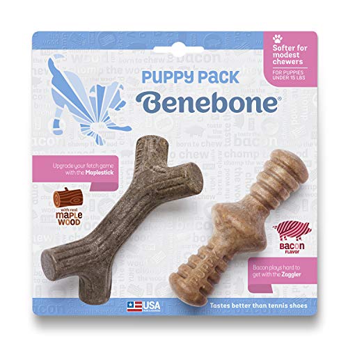 Benebone Puppy Chew Toy - Puppy 2 Pack Maplestick & Bacon Zaggler