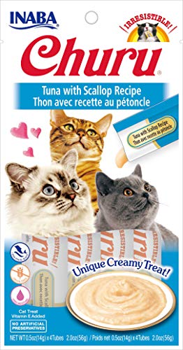Inaba Lickable Cat Treats - Churu Purees Tuna & Scallop-4 Pack