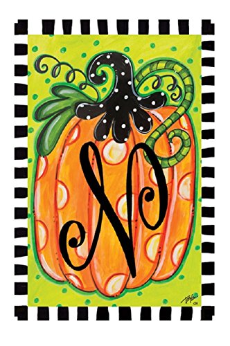 Custom Decor Initial N Polka Dot Pumpkin Fall Garden Flag