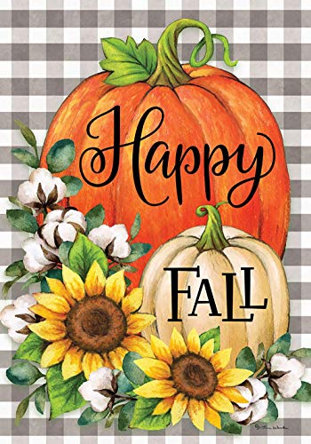Evergreen Happy Fall Pumpkins and Cotton Gingham Garden Flag