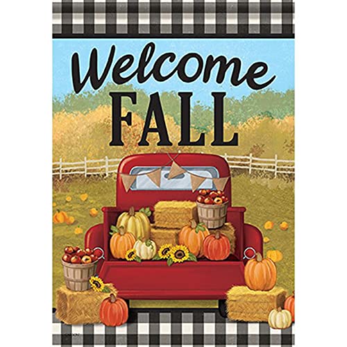 Carson Welcome Fall Red Truck Garden Flag