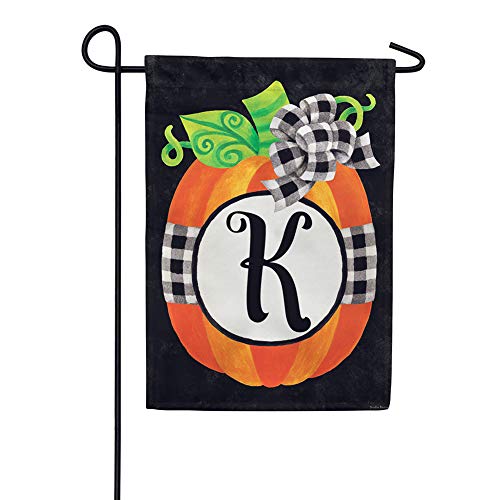 Custom Decor Initial K Gingham Pumpkin Fall Garden Flag