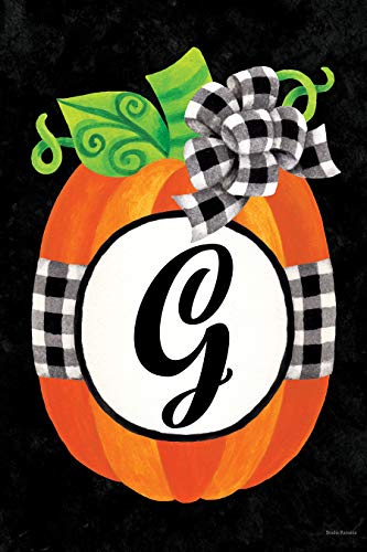 Custom Decor Initial G Gingham Pumpkin Fall Garden Flag