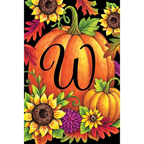 Custom Decor Initial W Pumpkin Sunflower Fall Garden Flag