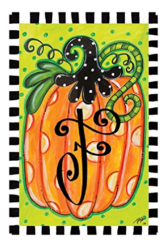 Custom Decor Initial F Polka Dot Pumpkin Fall Garden Flag