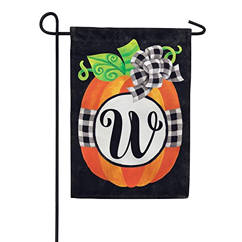 Custom Decor Initial W Gingham Pumpkin Fall Garden Flag