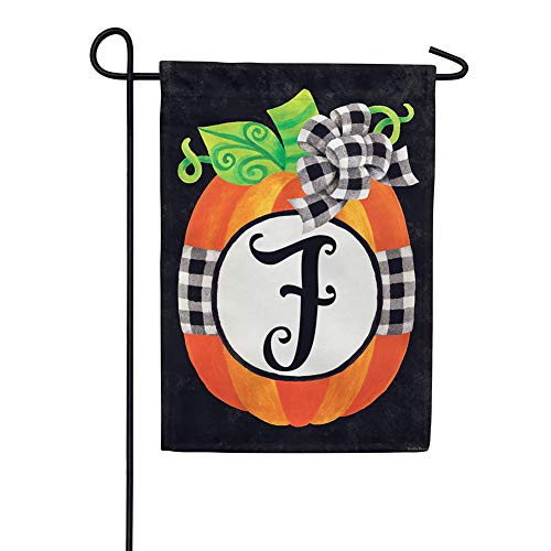 Custom Decor Initial F Gingham Pumpkin Fall Garden Flag