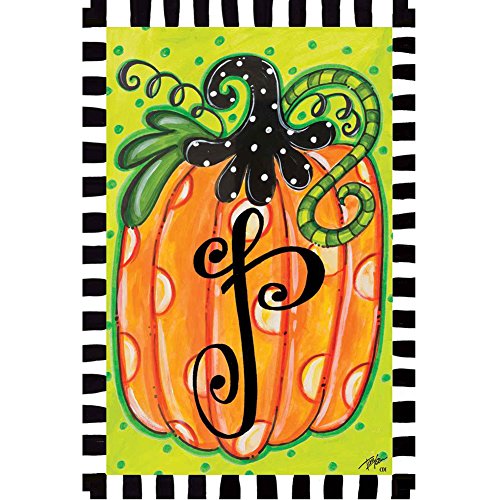 Custom Decor Initial P Polka Dot Pumpkin Fall Garden Flag