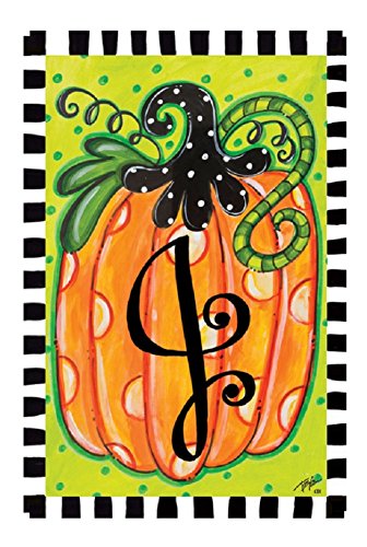 Custom Decor Initial J Polka Dot Pumpkin Fall Garden Flag