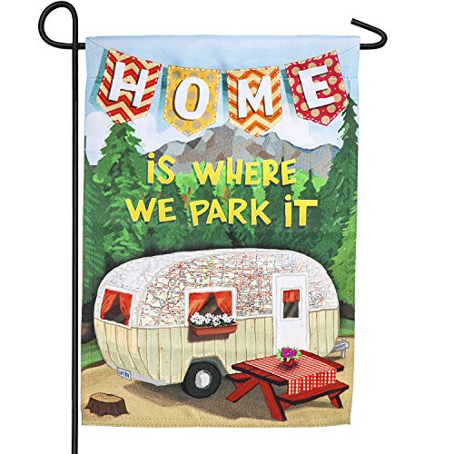Evergreen Home is Where We Park It Camper Garden Flag