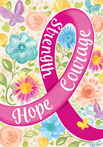 Evergreen Hope Courage Strength Pink Ribbon Breast Cancer Awareness Garden Flag