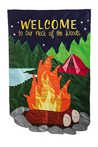Evergreen Welcome to Our Neck of the Woods Campfire Garden Flag