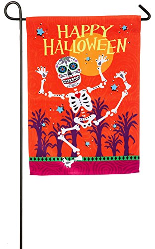 Evergreen Happy Halloween Sugar Skull Skeleton Garden Flag