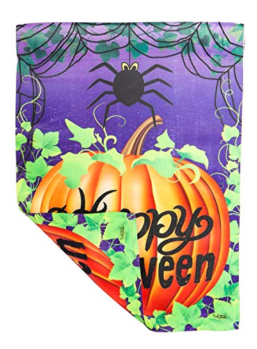 Evergreen Happy Halloween Spider and Pumpkin Garden Flag