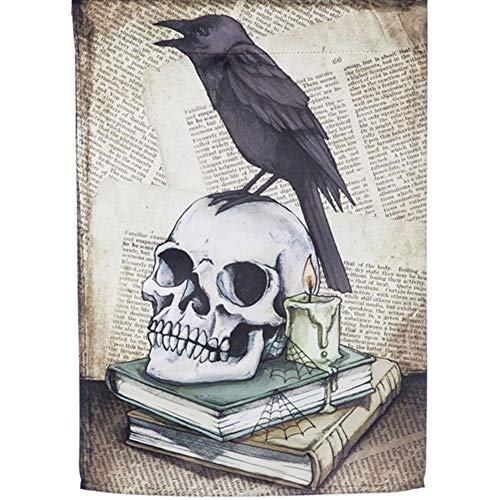 Evergreen Raven on Skull Halloween Garden Flag
