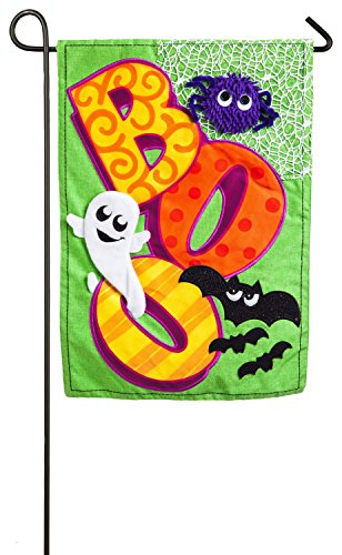 Evergreen Boo Ghost Bats and Spider Halloween Garden Flag