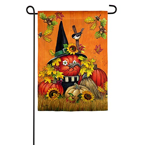 Evergreen Pumpkin Witch Halloween Garden Flag